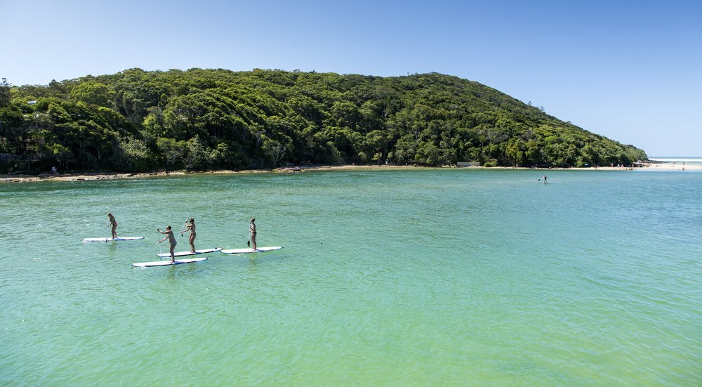 Stand-up-paddle-boarding-in-Tallebudgera-creek-Queensland-Australia